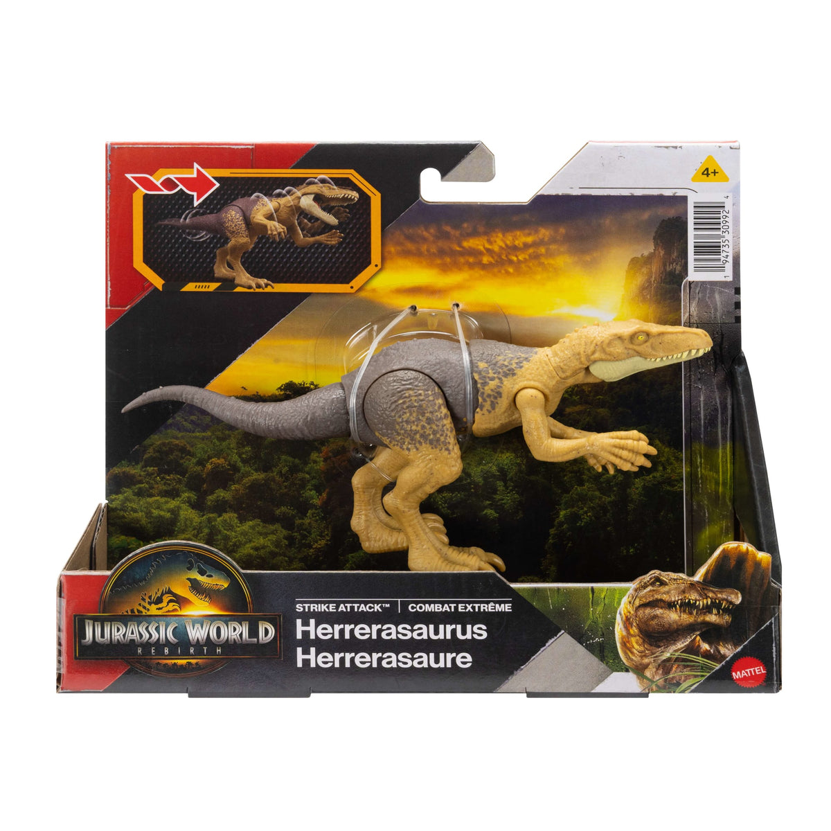 Jurassic World Rebirth Strike Attack Herrerasaurus Dinosaur Toy, Single Strike Action, Authentic & Posable