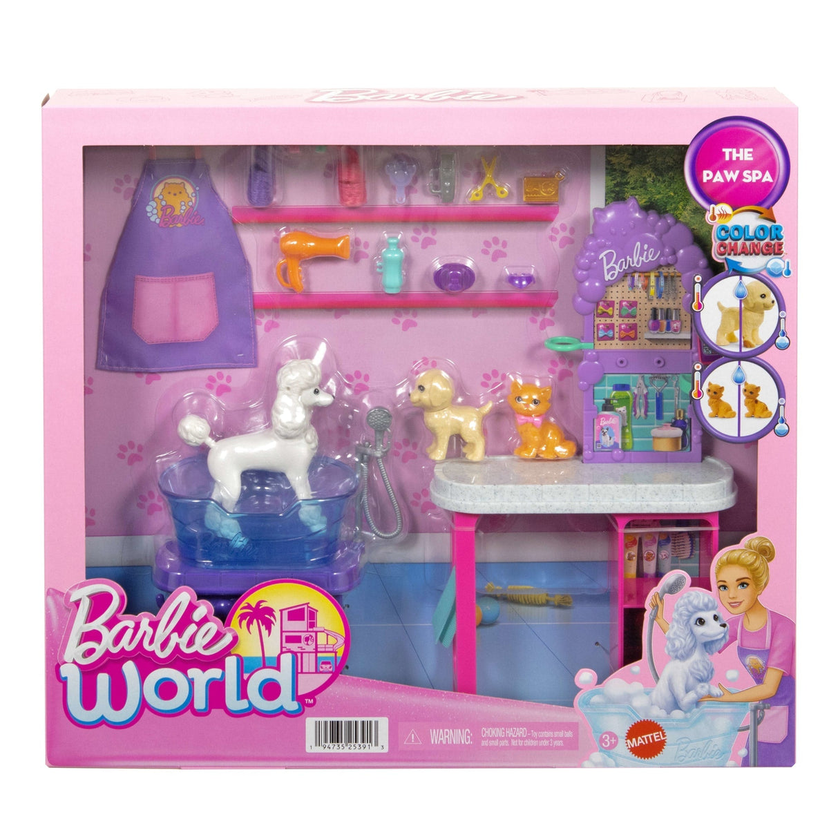Barbie World Paw Spa Playset With Wash And Groom Stations, 3 Pets, & Styling.Accessories