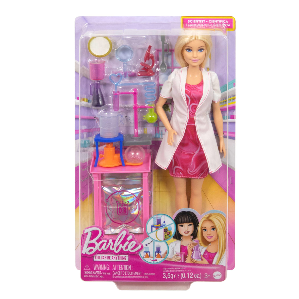 Barbie Poupée Mode et Accessoires Scientifique, Blonde, Table
