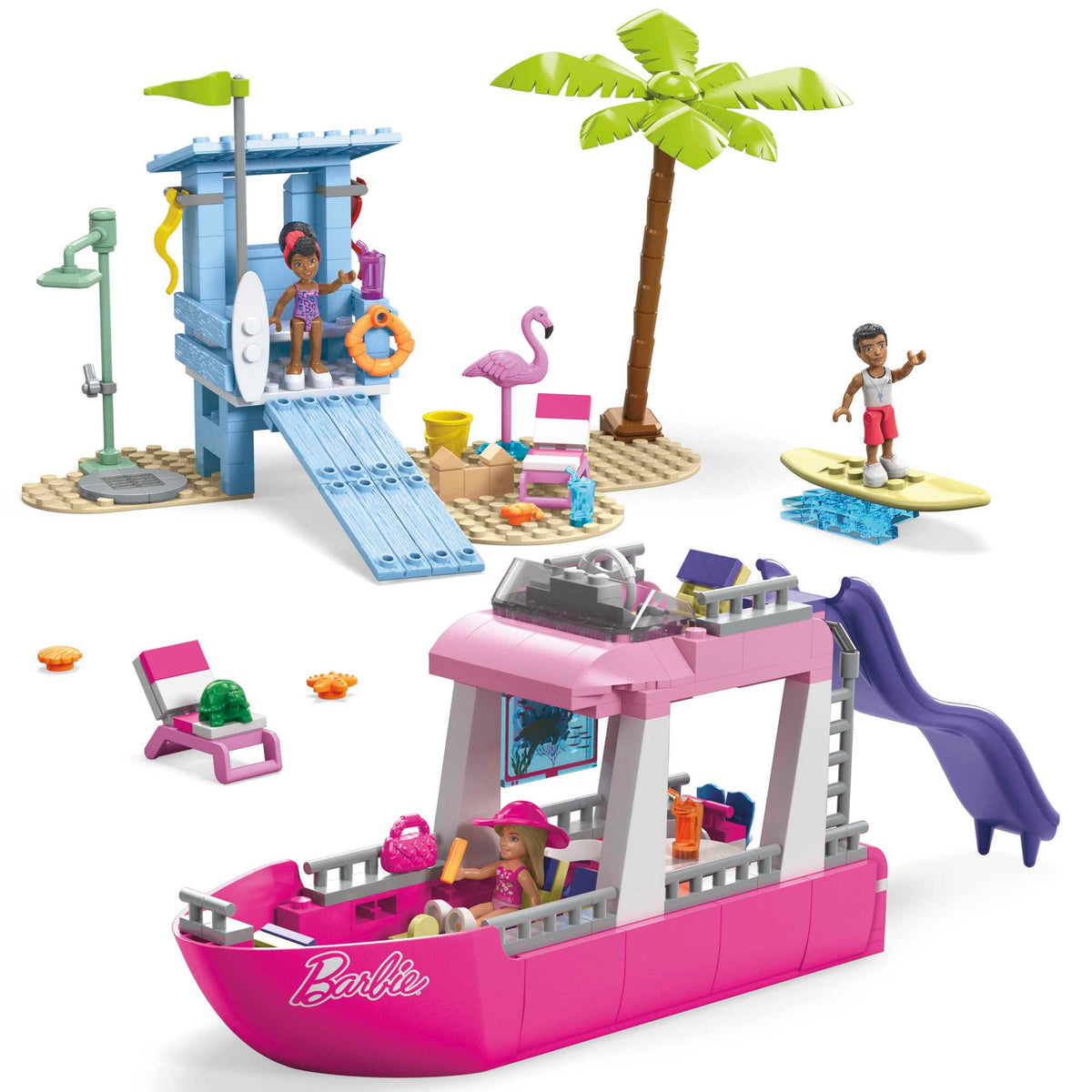 MEGA Barbie Malibu Dream Boat Building Kit Playset With 3 Micro-Dolls (317 Pieces)