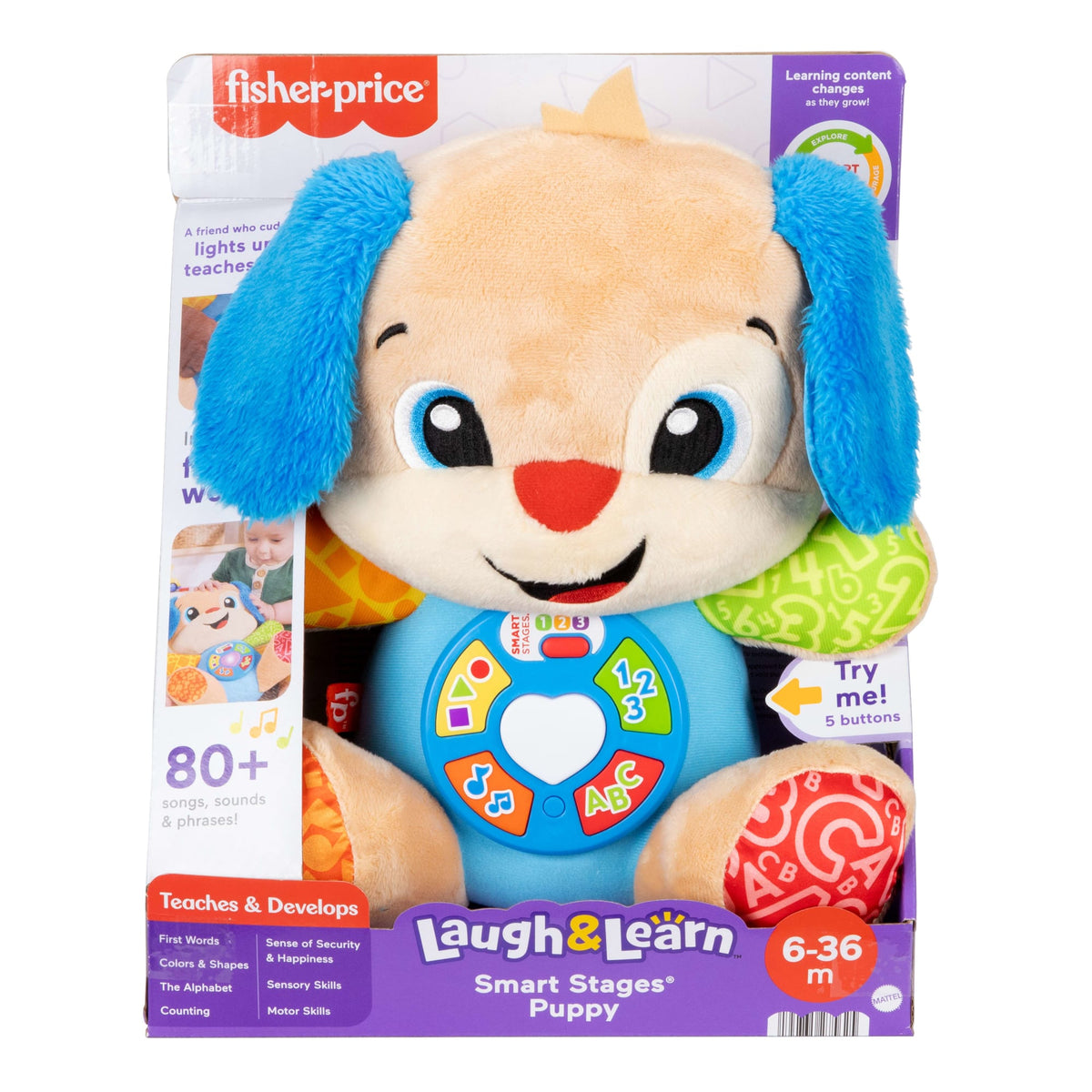 Fisher-Price Laugh & Learn Smart Stages Puppy Plush Baby Musical Learning Toy, Multilanguage Version