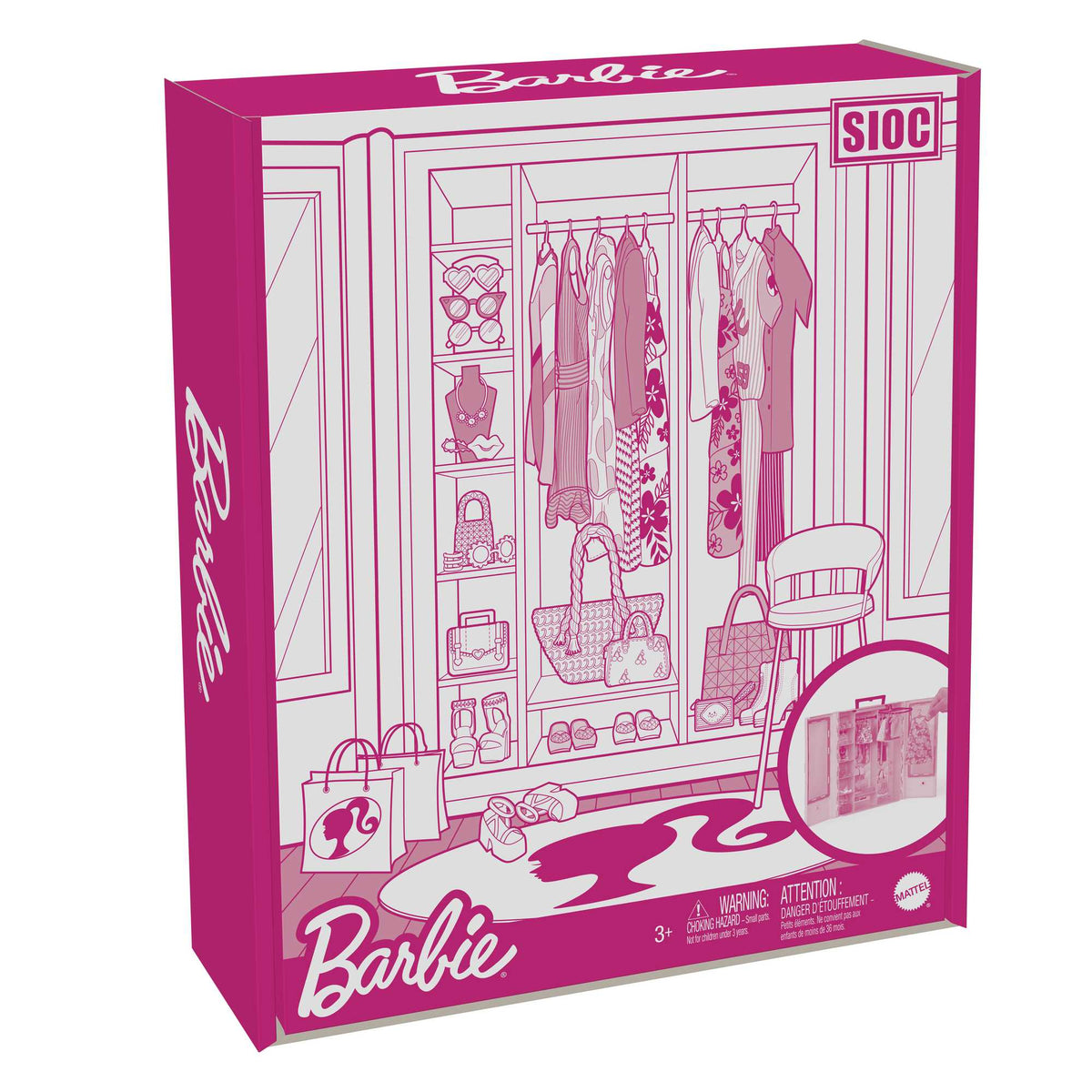 Barbie Coffret de Jeu Armoire Mode, 3 Tenues, Accessoires, 3-8 Ans