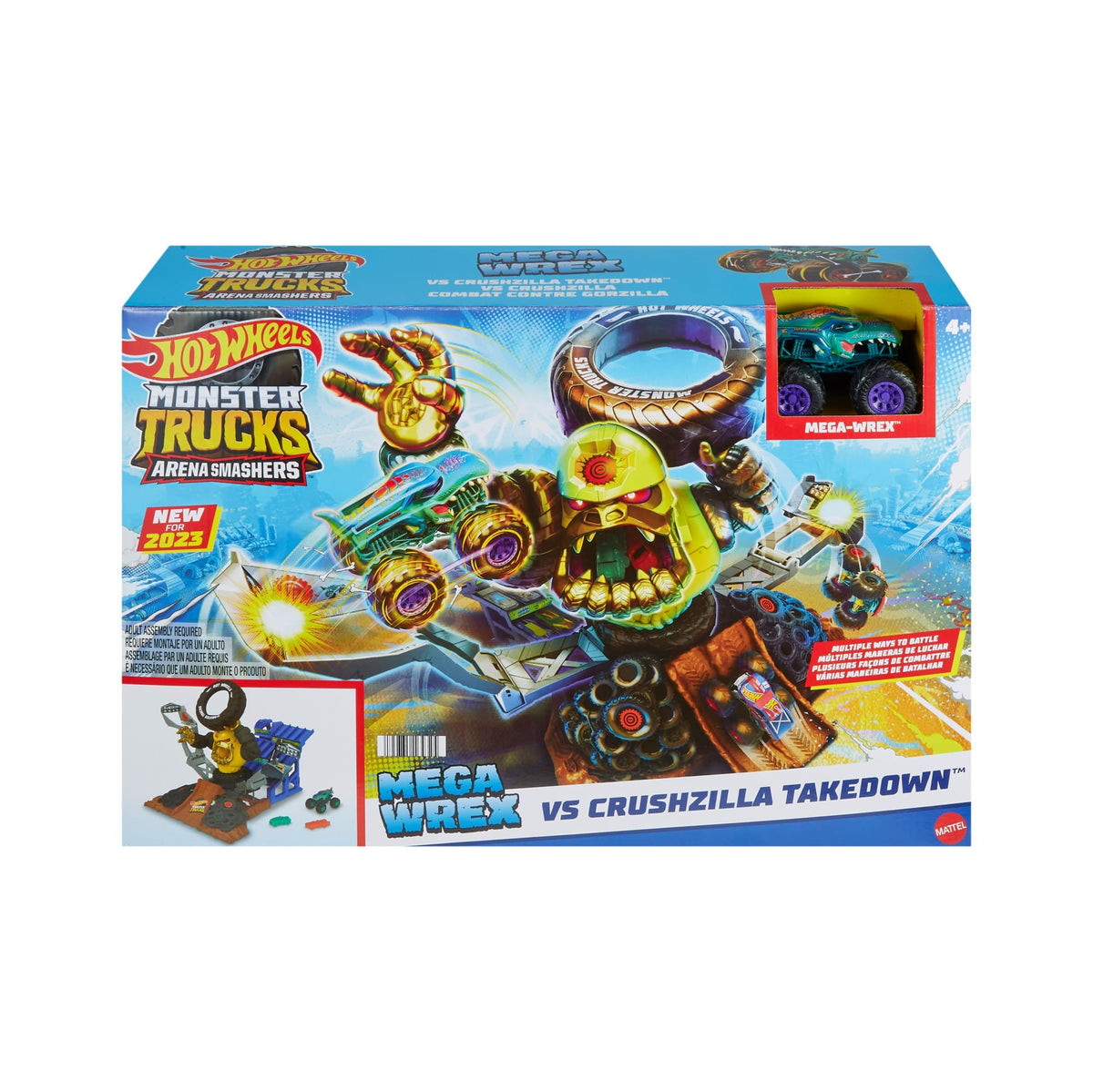 Hot Wheels Monster Trucks Arena Smashers MEGA-Wrex vs Crushzilla Takedown Playset