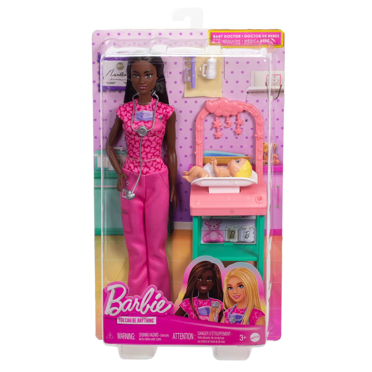 Barbie Baby Doctor Doll With Brunette Fashion Doll, 1 Baby Doll, Furniture & Accessories