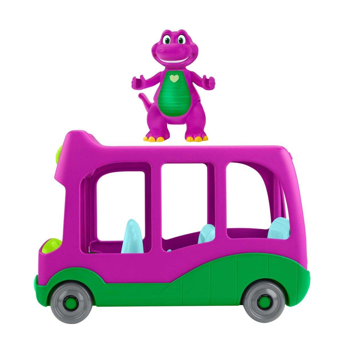 Véhicule Jouet à Pousser L’Autobus des Aventures et Figurine de Barney Le Monde de Barney de Fisher-Price,