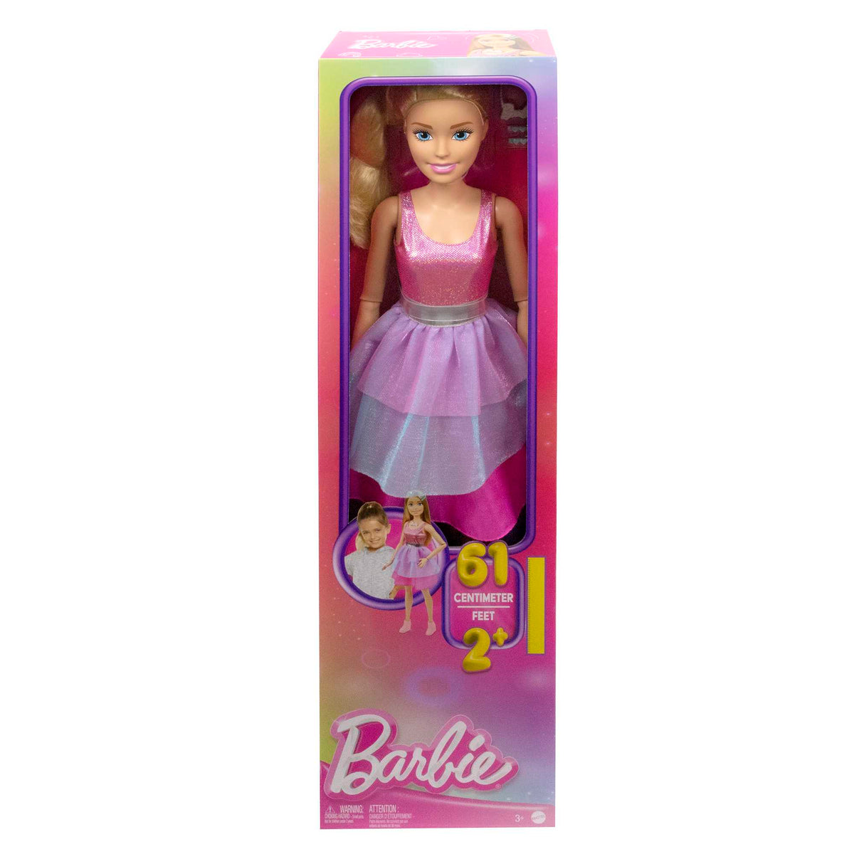 Barbie Large Dolls Muñeca Vestido Rosa con Morado Cabello Rubio 71 cm