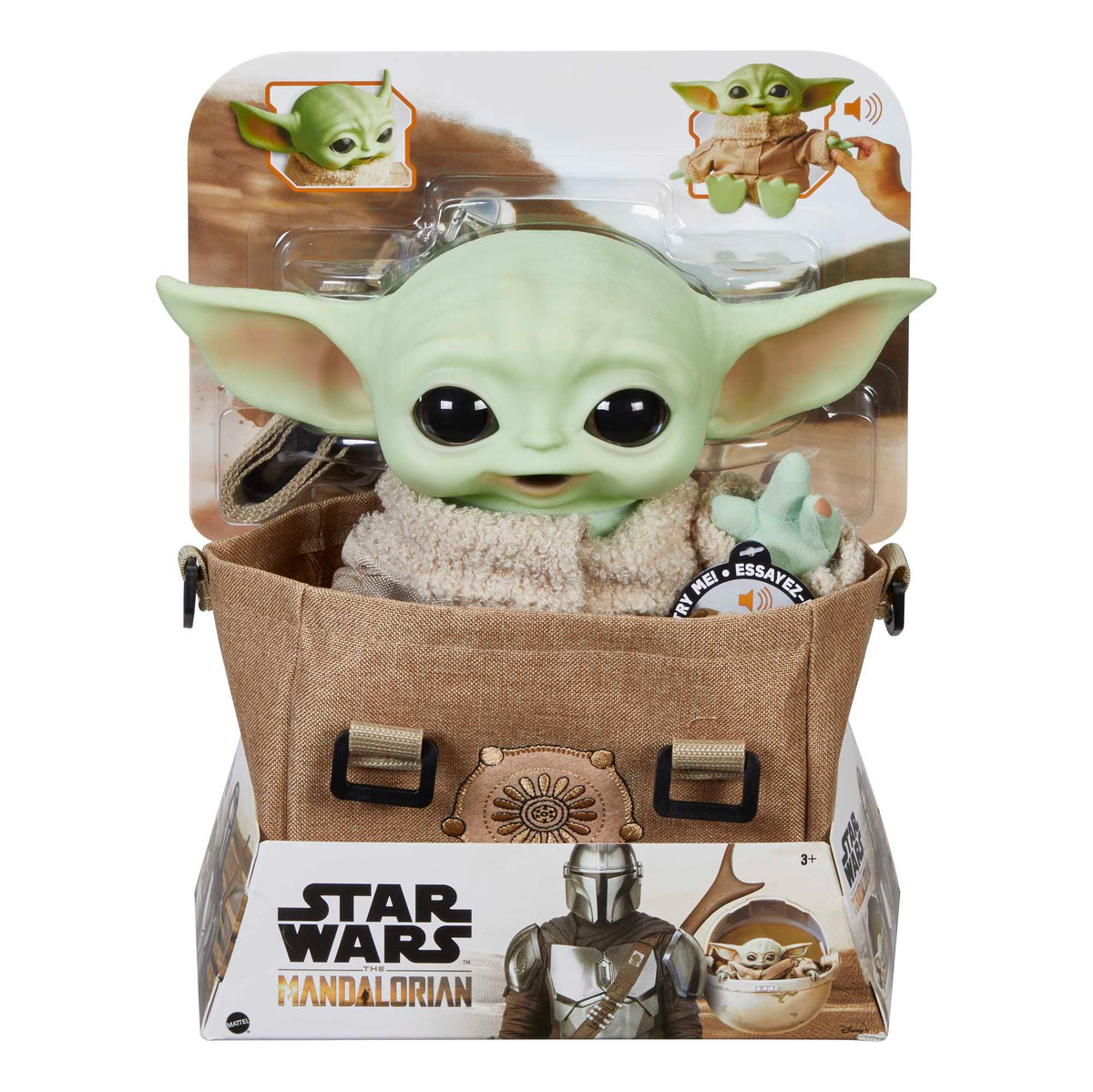 Star Wars The Mandalorian Figurine Peluche L’enfant Sonore et Son Sac