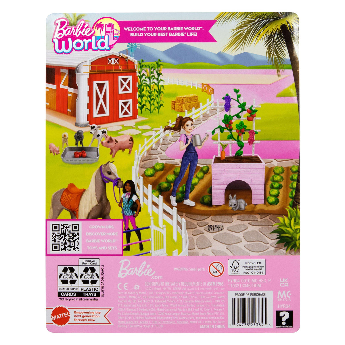 Barbie World Garden Playset With 12 Pieces Including Planter, Bunny Figure, Food & More