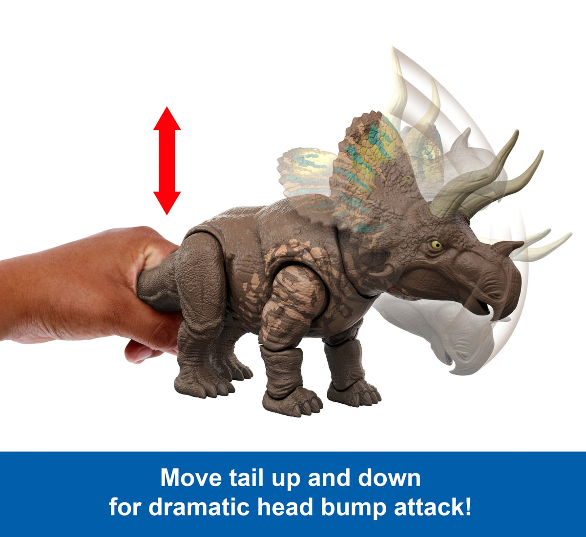 Jurassic World Rebirth Gigantic Thrashers Eotriceratops Dinosaur Figure Toy, Tail Activated Attack