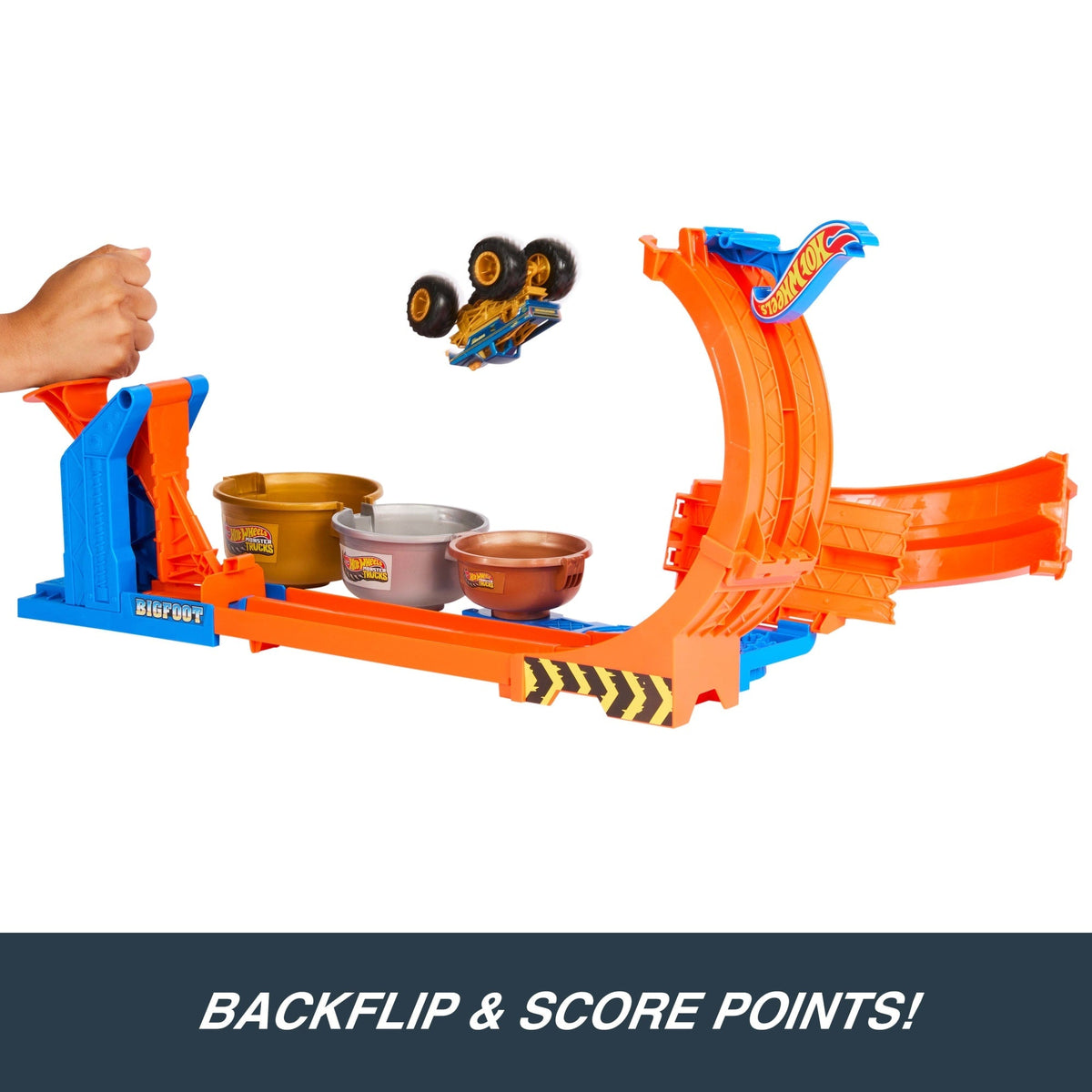 Hot Wheels Monster Trucks Loop-And-Flip Trophy Challenge Playset & Die-Cast Bigfoot Toy Truck