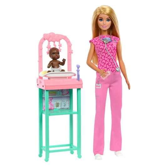 Barbie Baby Doctor Doll With Blonde Fashion Doll, 1 Baby Doll, Furniture & Accessories