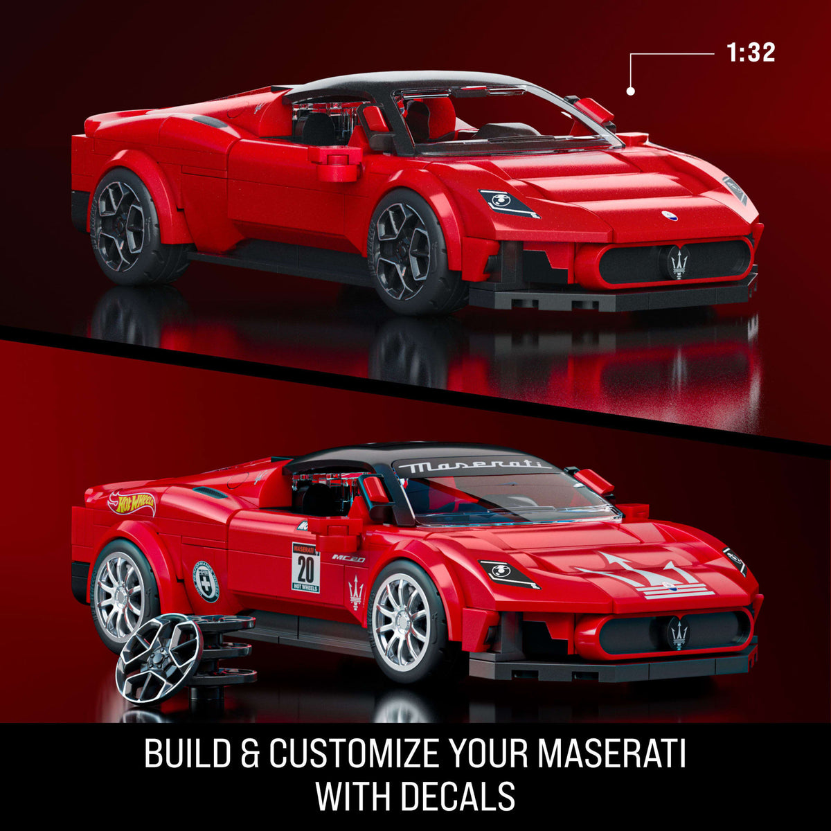 Mattel Brick Shop Hot Wheels Maserati Mc20 Building Toy Kit (250 Pieces), For Collectors