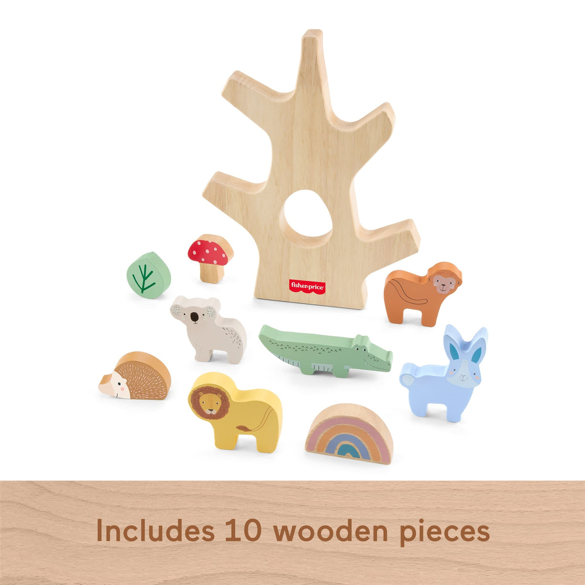 Fisher-Price Wooden Balance Tree Preschool Stacking Activity Toy, 10 Wood Pieces