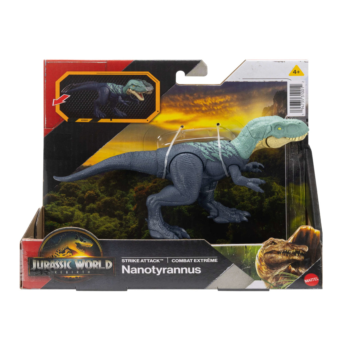 Jurassic World Rebirth Strike Attack Nanotyrannus Dinosaur Toy, Single Strike Action, Authentic & Posable