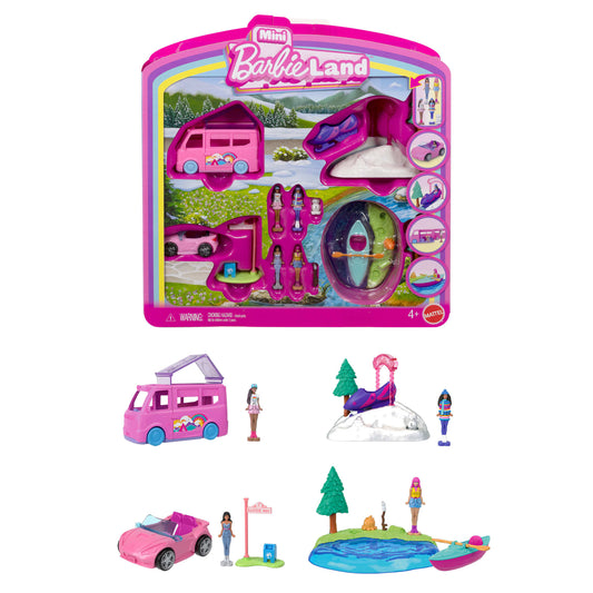 Barbie Mini Barbieland 4-Pack Doll & Vehicle Set, 4 1.5-Inch Dolls & 4 Iconic Toy Vehicles