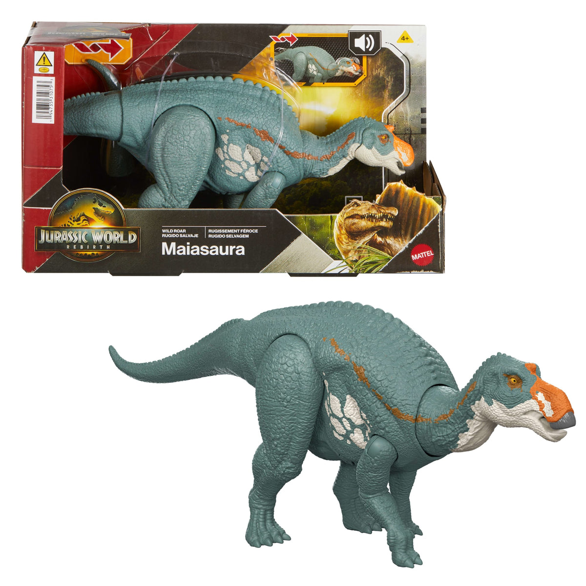 Jurassic World Rebirth Wild Roar Maiasaura Dinosaur Toy, Tail Controlled Attack Chomp & Sound