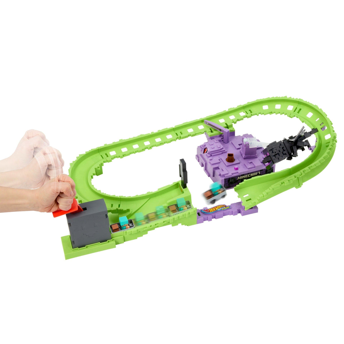 Hot Wheels Racerverse Minecraft Track Set & Die-Cast Diamond Armor Steve [Walmart Exclusive]