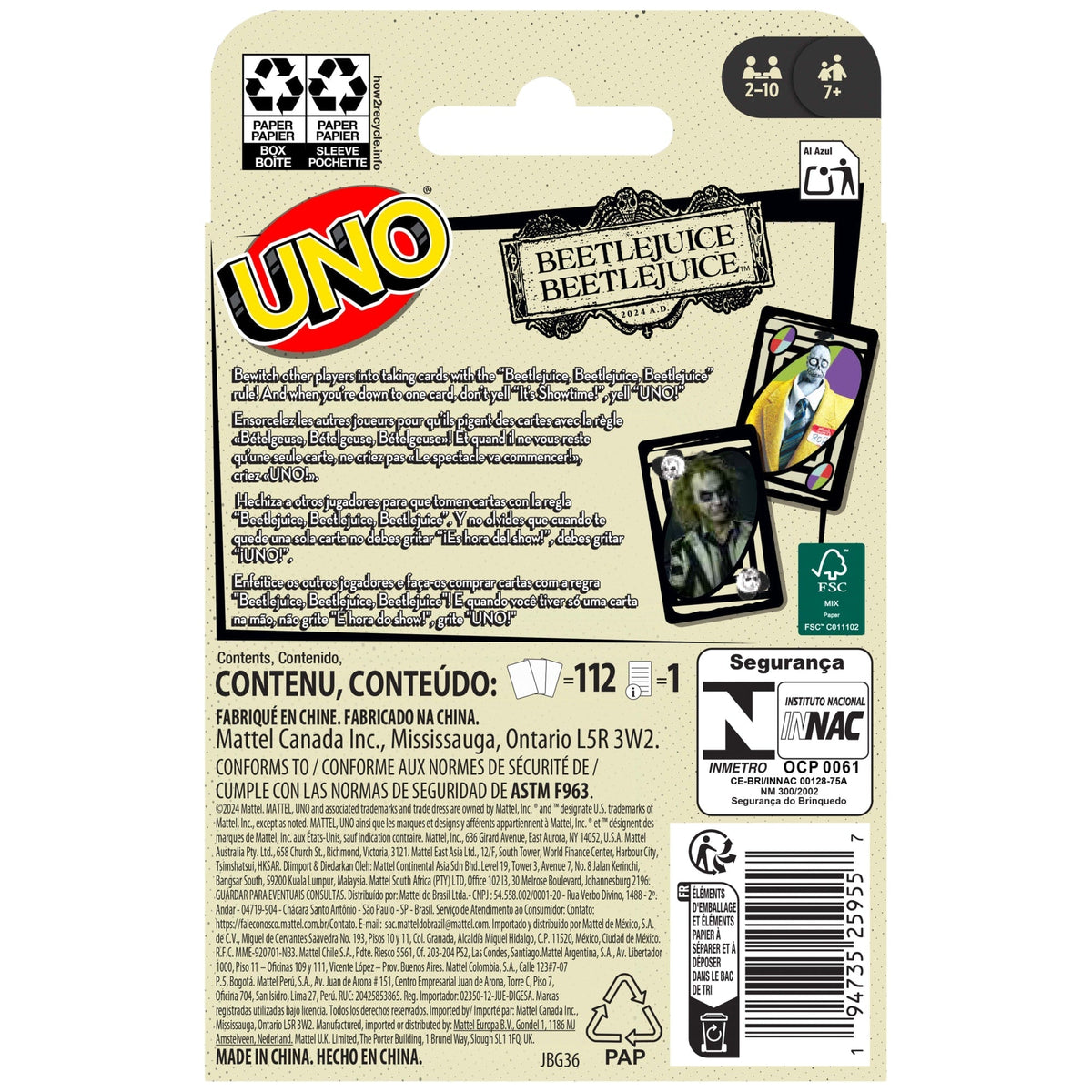 UNO Beetlejuice Beetlejuice Card Game For Kids & Family Night