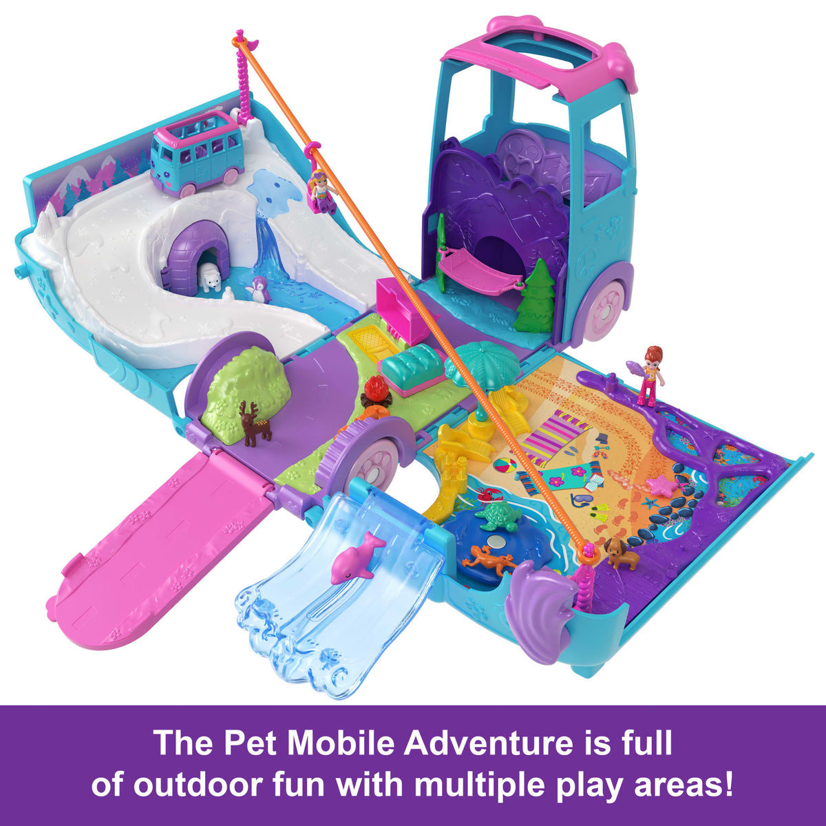 Polly Pocket Pet Mobile Adventure Playset With Micro Dolls & Transforming Camper Van, Pets & Toy Car