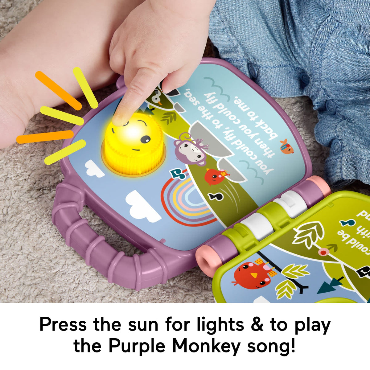 Fisher-Price Purple Monkey Musical Storybook Toy For Baby & Toddler With Lights & Sounds