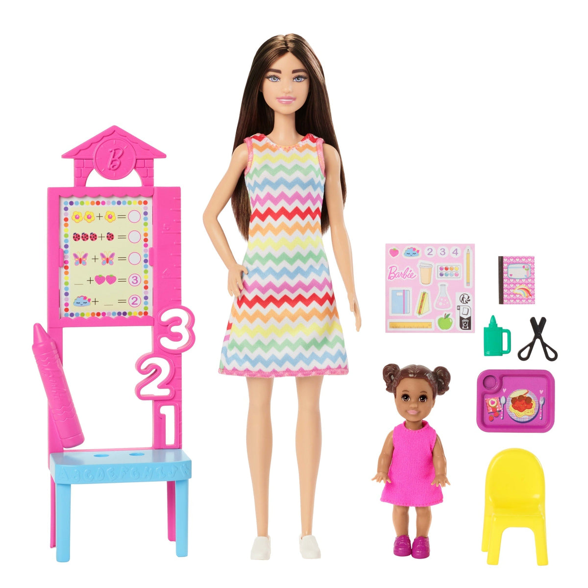 Barbie  Poupée  enseignante, Brunette, Tout-Petit et Accessoires