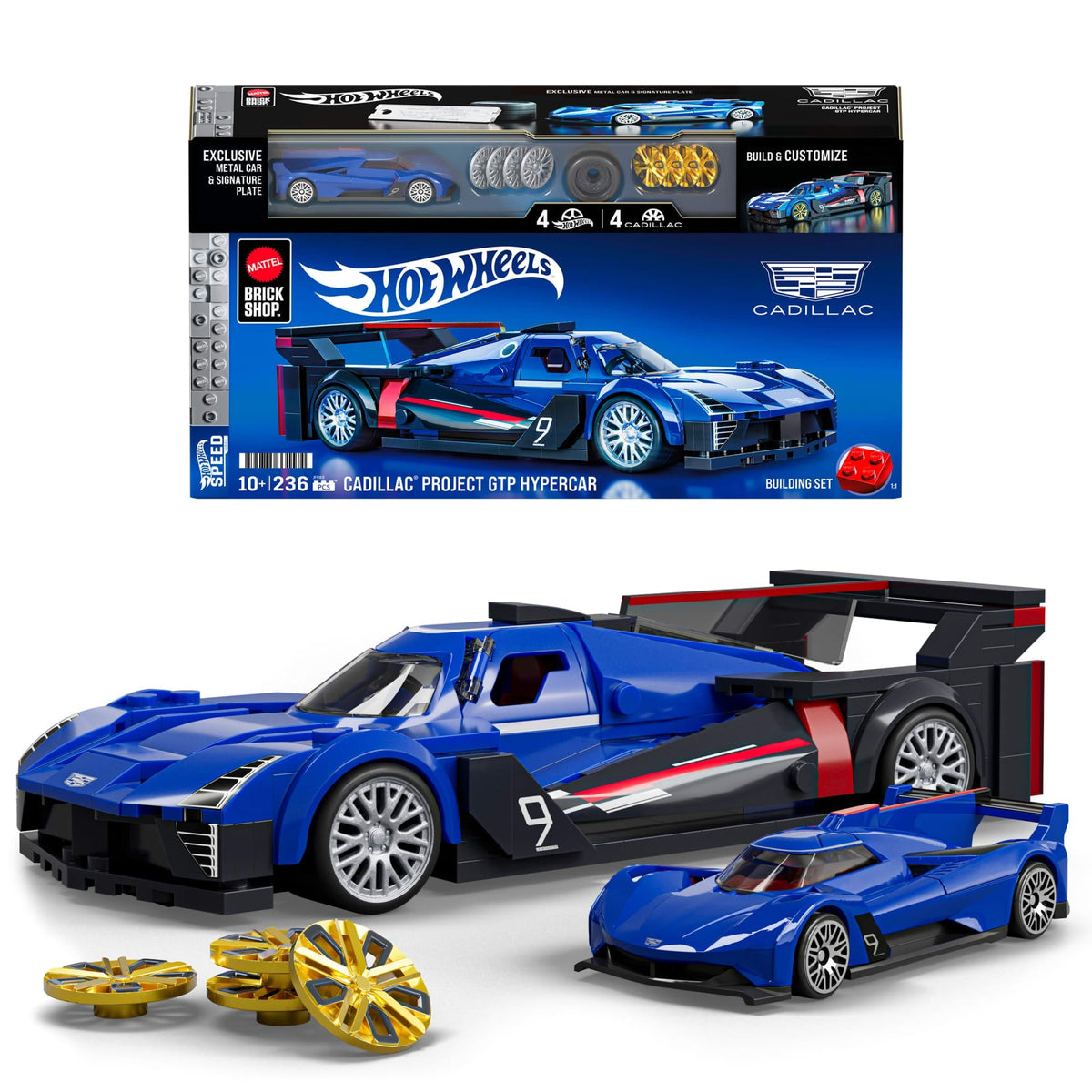 Mattel Brick Shop Hot Wheels Cadillac Project GTP Hypercar Building Toy Kit (236 Pieces), for Collectors