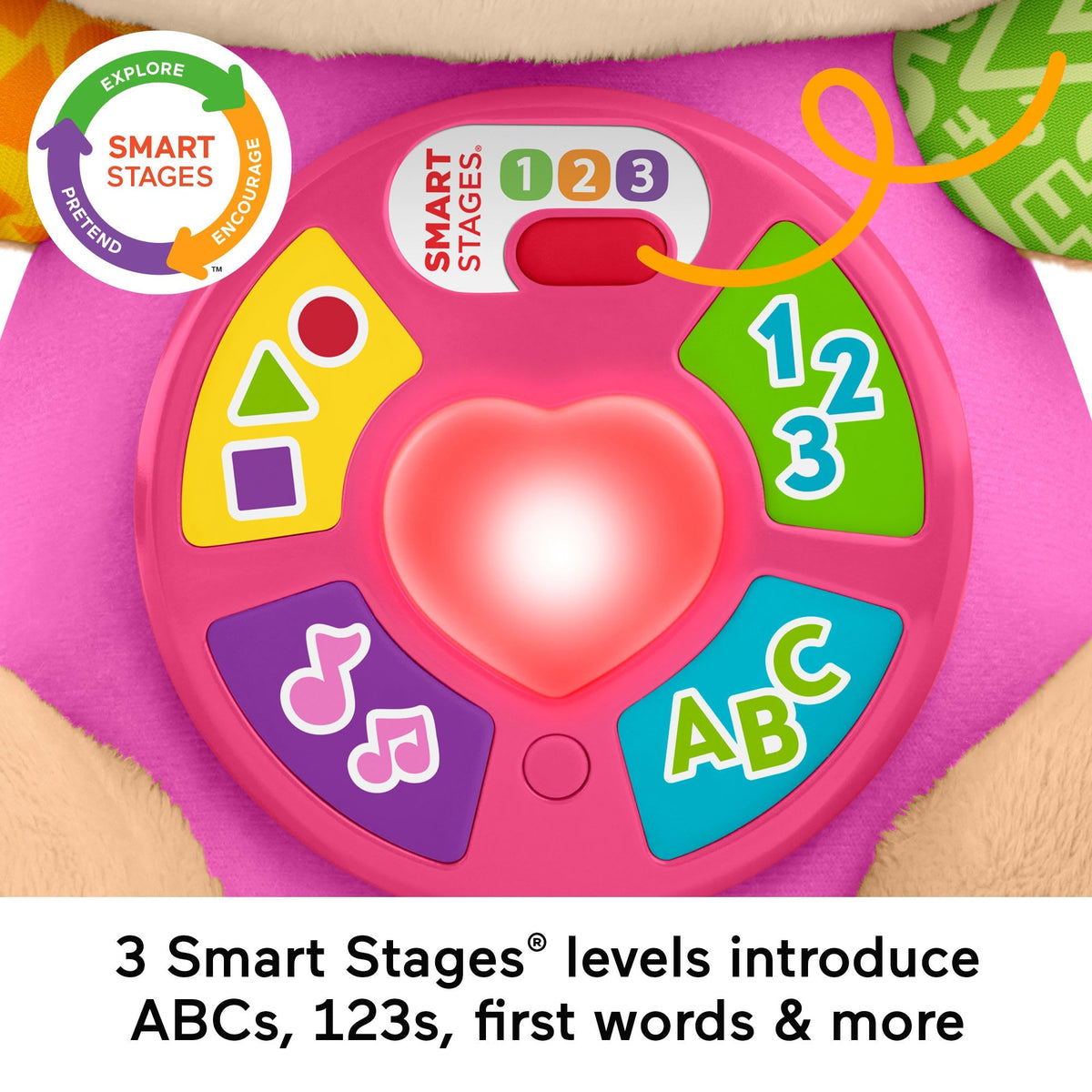 Fisher-Price Laugh & Learn Smart Stages Sis Pink Plush Baby Musical Learning Toy, Multilanguage Version