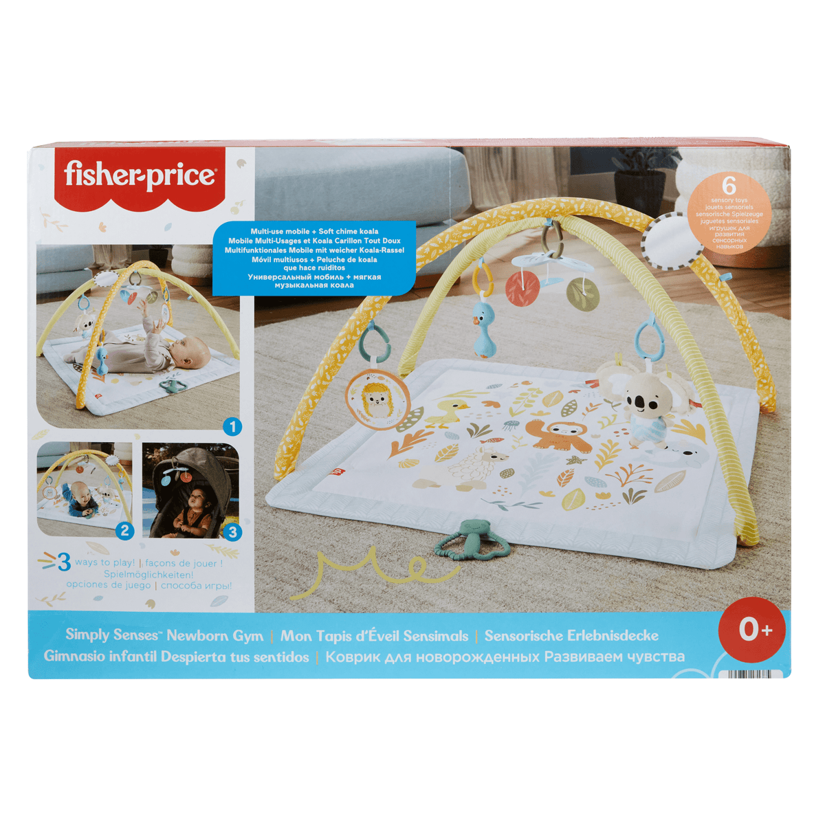 Fisher-Price Simply Senses Newborn Gym Baby Activity Mat With 6 Sensory Toys