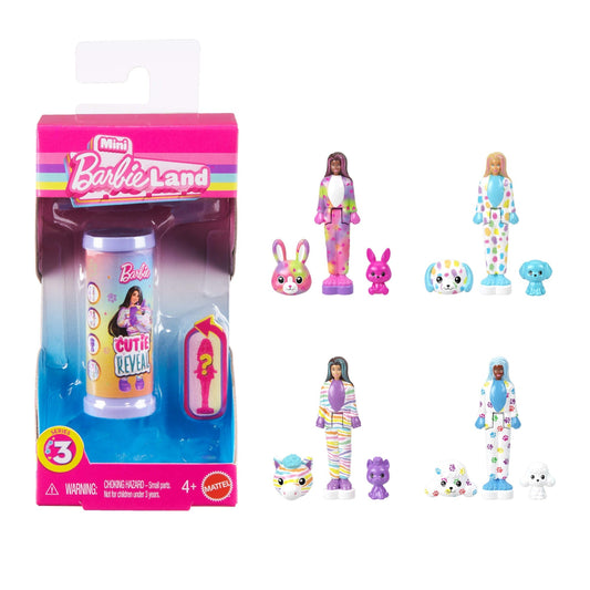 Barbie Mini Barbie Land Color Reveal Mermaid Dolls, 1.5-Inch Doll With Surprise Water Reveal , Series 3
