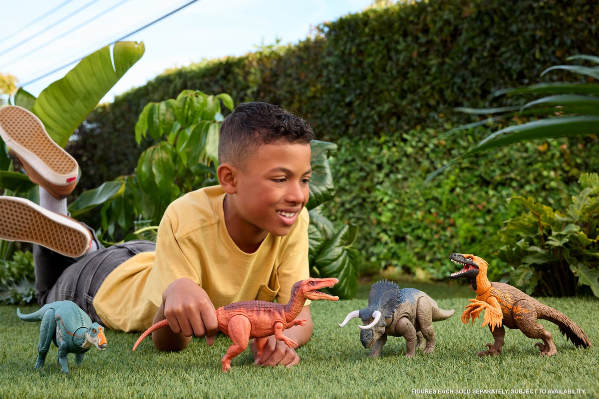 Jurassic World Rebirth Wild Roar Abelisaurus Dinosaur Toy, Tail Controlled Attack Chomp & Sound