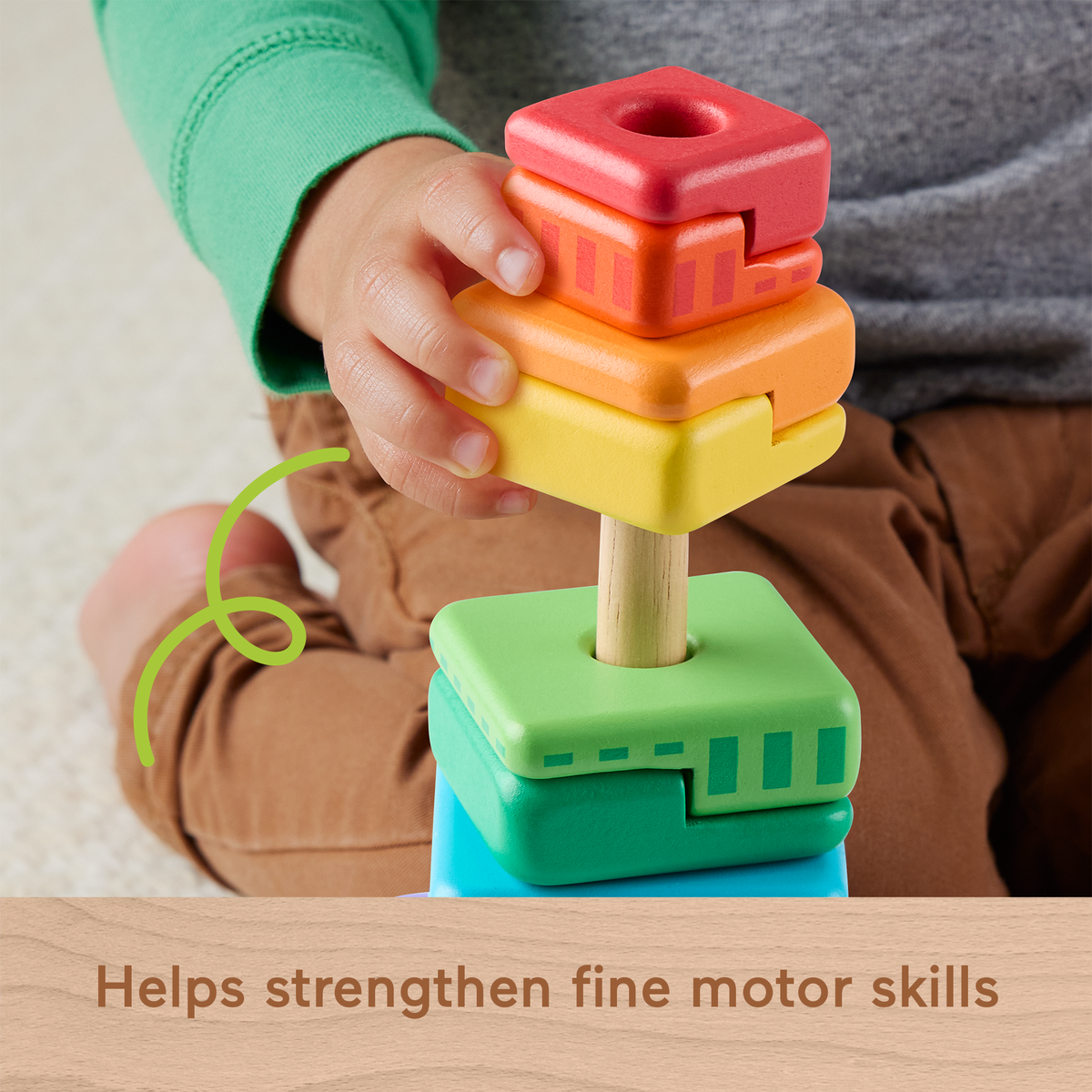 Fisher-Price Wooden Stacking Shape Sorter Toddler Fine Motor Toy, 26 Wood Pieces