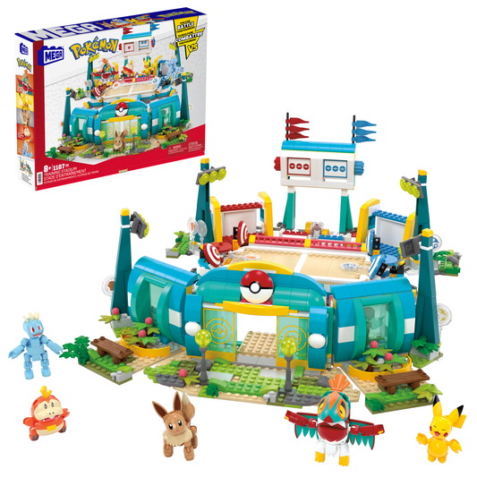 MEGA Pokémon Traning Stadium Building Toy Kit, With 5 Action Figures (1101 Pieces) For Kids