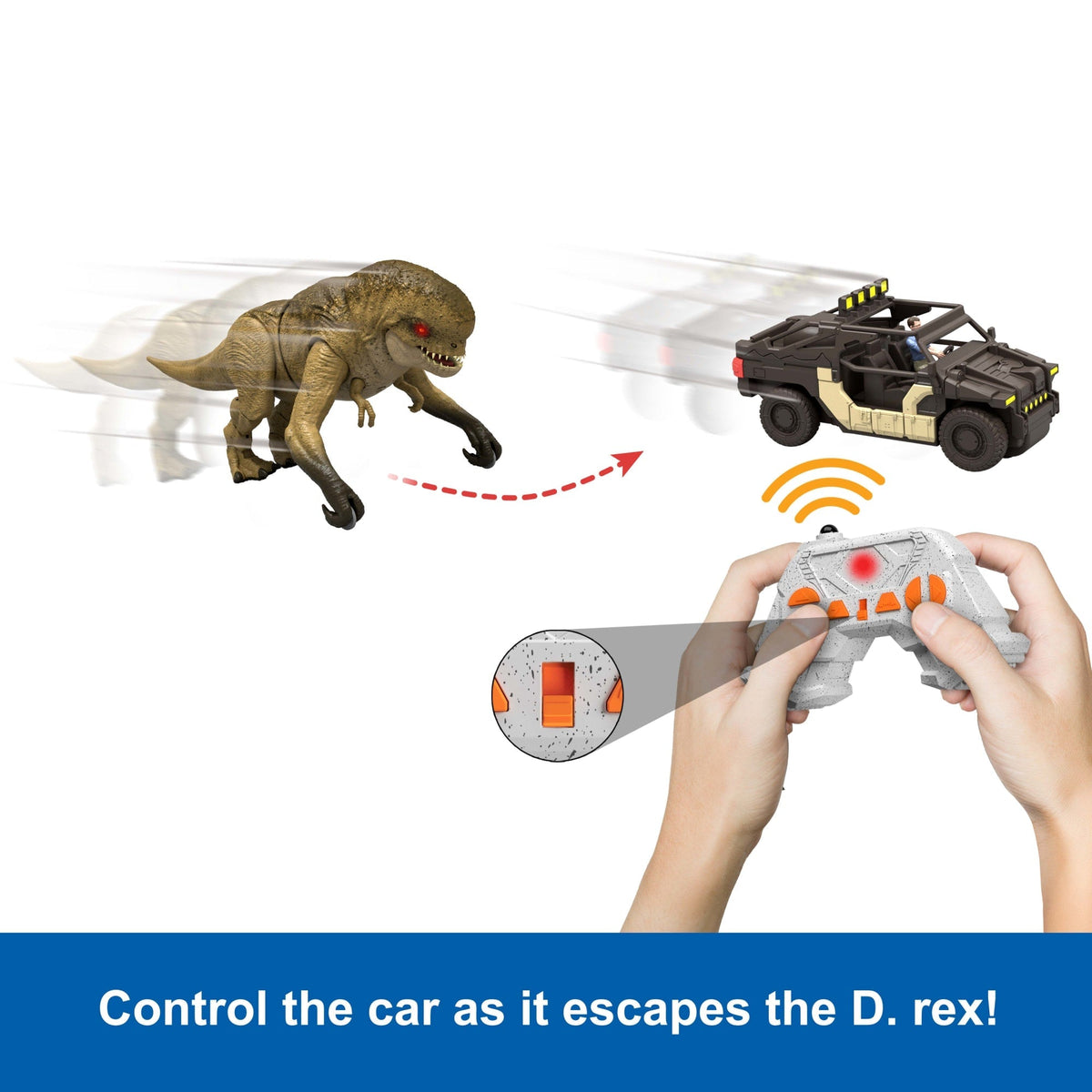 Jurassic World Rebirth Track N Chomp Distortus Rex & Vehicle, Remote Control, Lights & Growl & Chomp