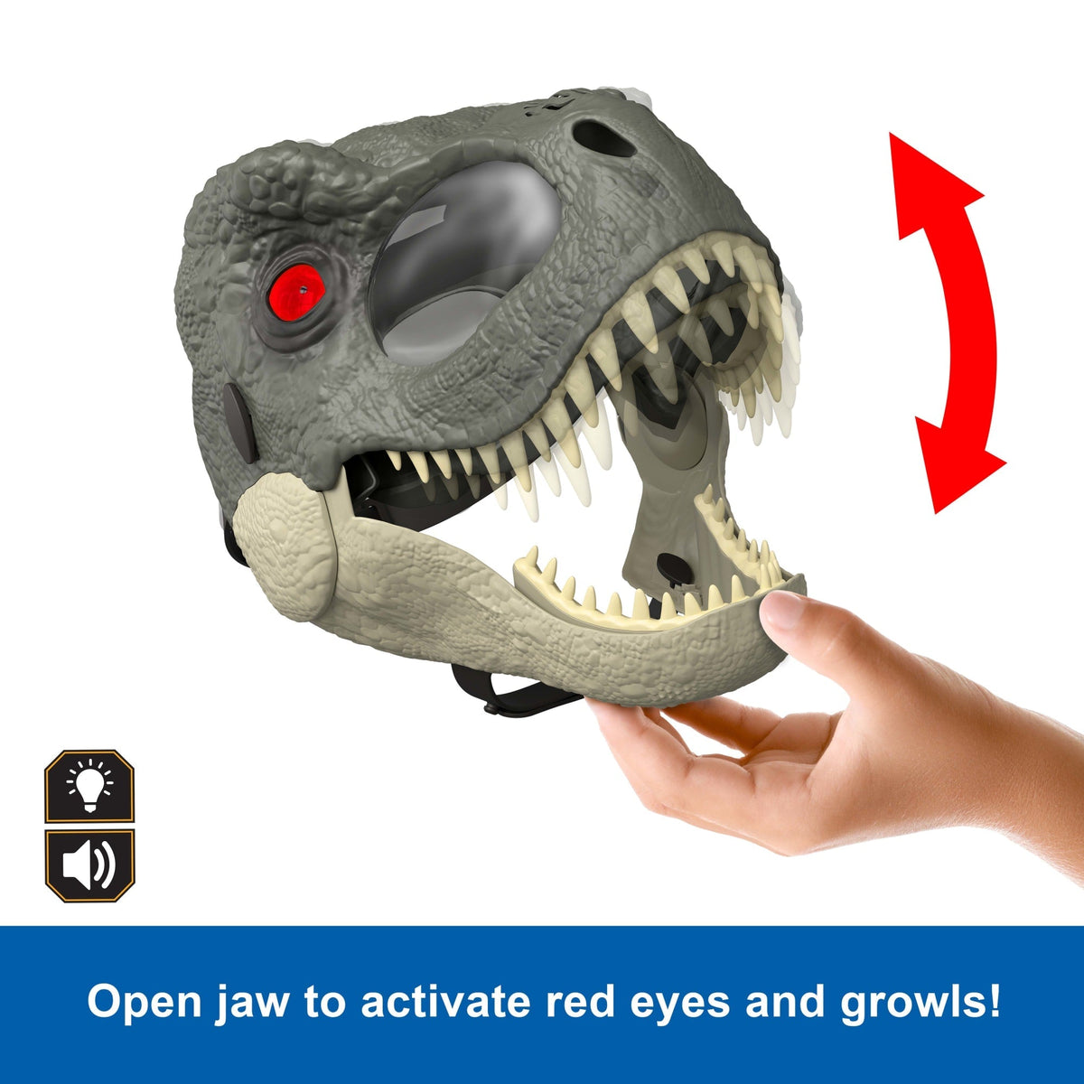 Jurassic World Rebirth T-Rex Rage N Roar Mask With Led Light Up Eyes Feature, 3 Level Effects