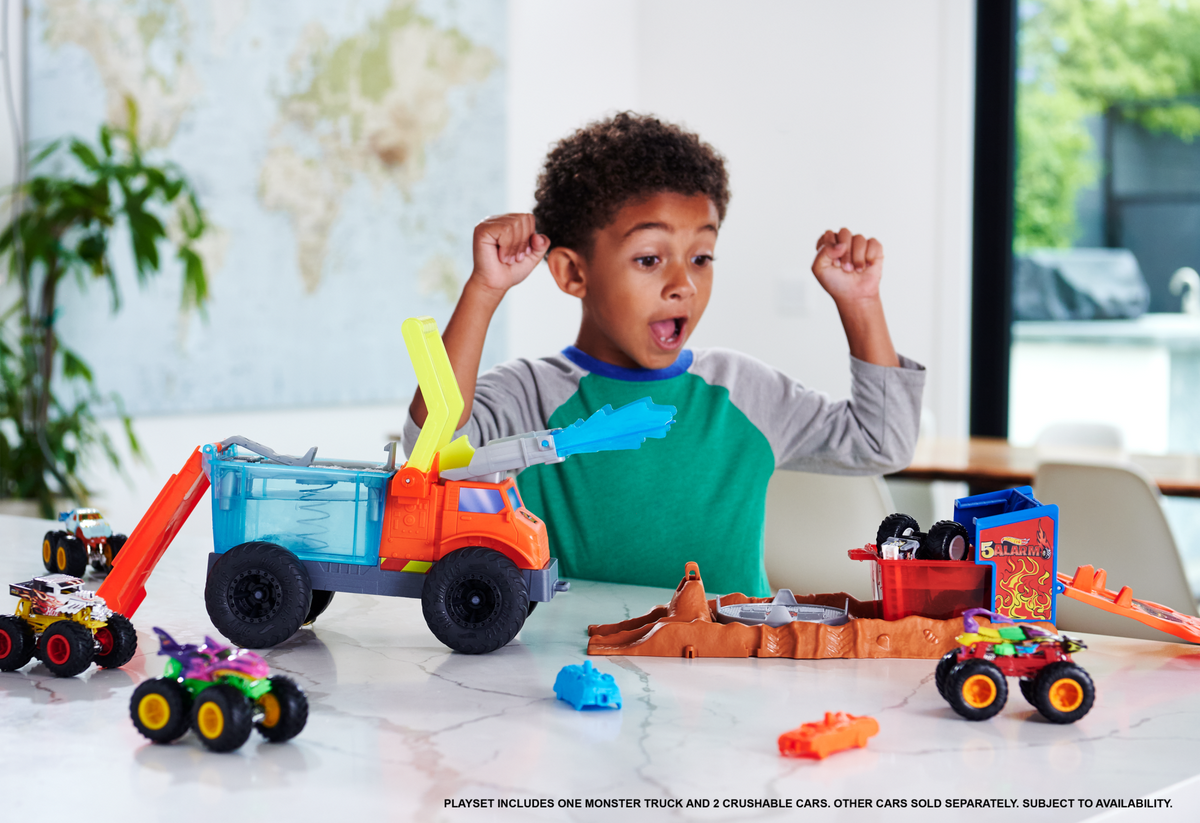 Hot Wheels®  Coffret Monster Trucks Arena Smashers Color Shifters Véhicule de Secours 5 Alarm