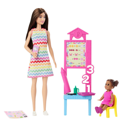 Barbie  Poupée  enseignante, Brunette, Tout-Petit et Accessoires