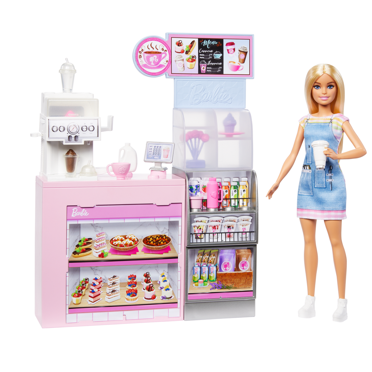 Barbie  Coffret de Jeu  Café, Poupée Barista Blonde, 10+Accessoires