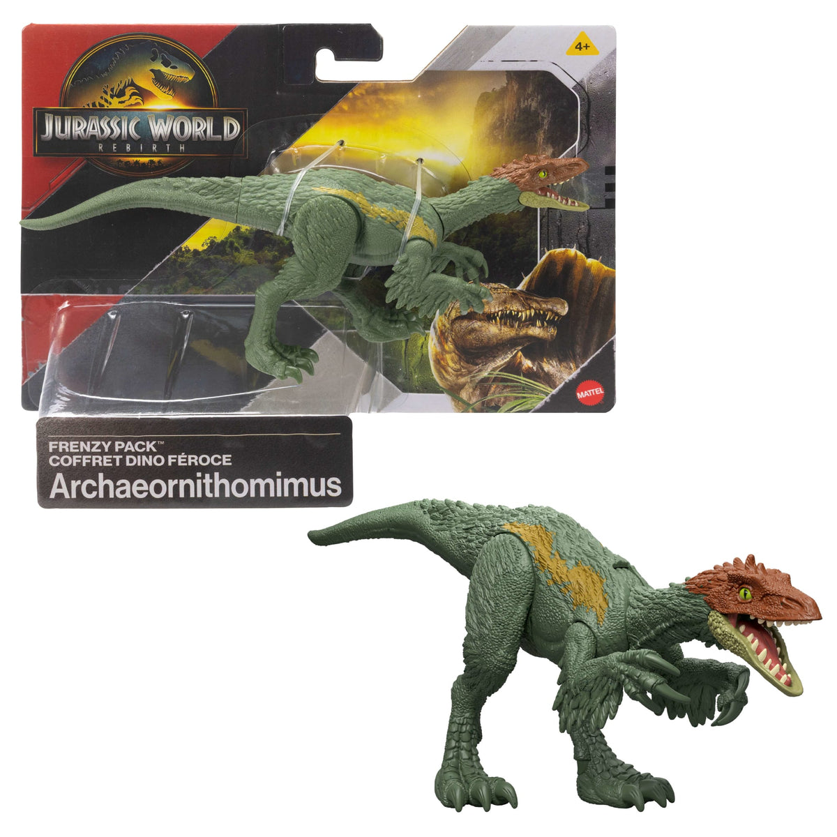 Jurassic World Rebirth Frenzy Pack Archaeornithomimus  Dinosaur Figure, Authentic Toy, Digital Play