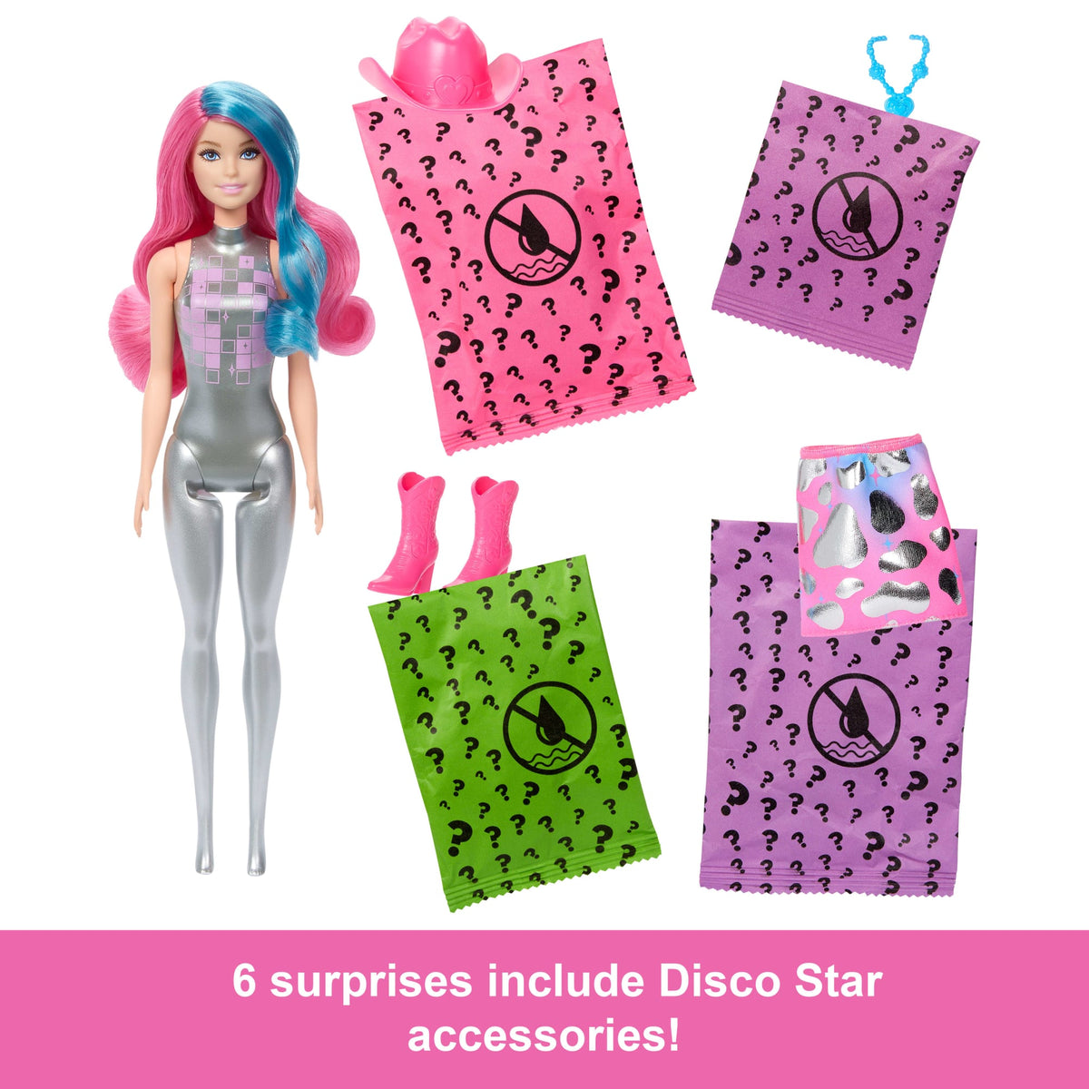 Barbie Color Reveal Disco Star Series Fashion Doll & Accessories With 6 Surprises