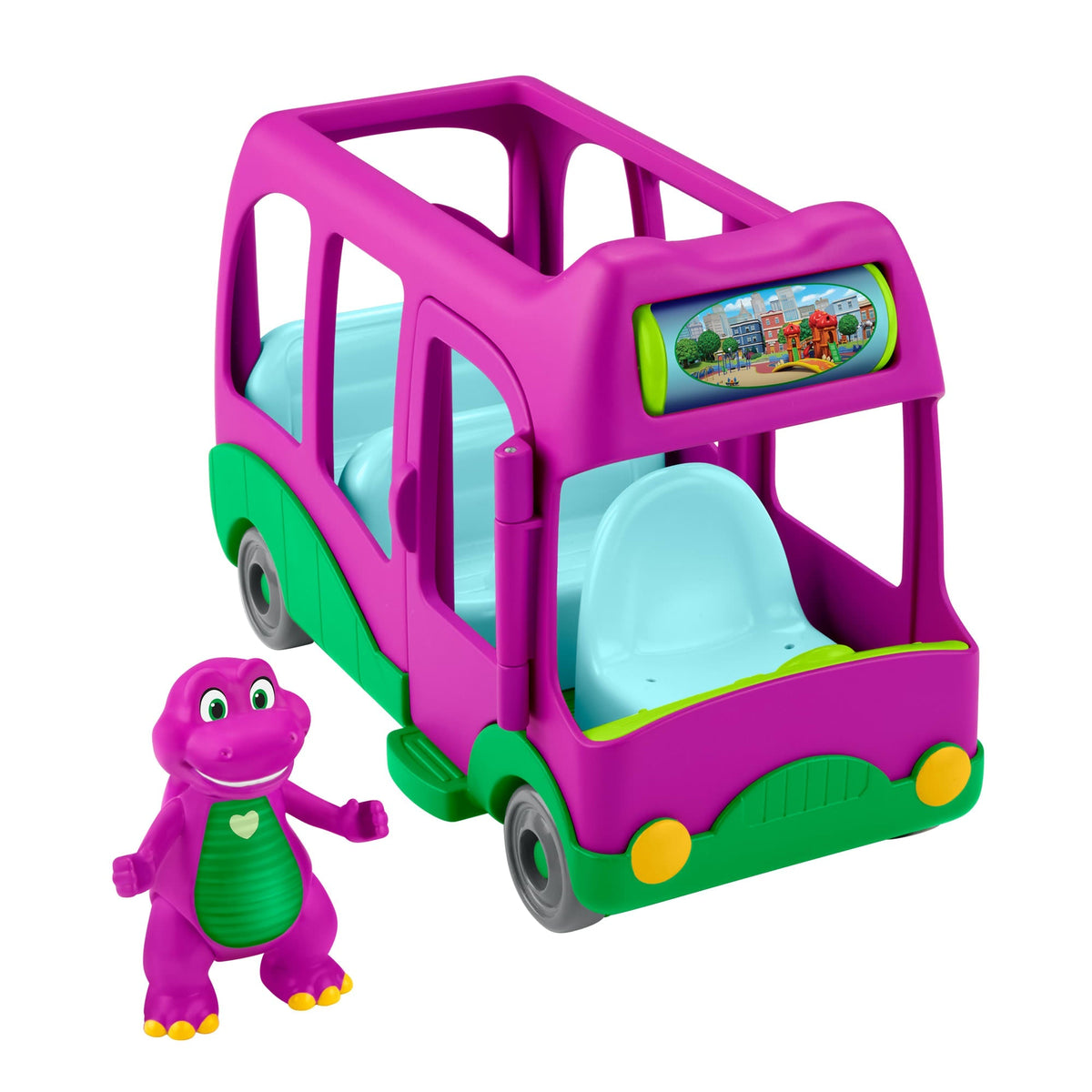 Fisher-Price Barney's World Adventure Bus Push-Along Toy & Barney Figure For Kids, 2 Pieces
