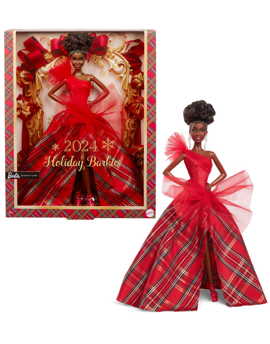 Barbie Signature 2024 Holiday Barbie Fashion Doll, Seasonal Collector Gift, Brown Hair With Plaid Gown