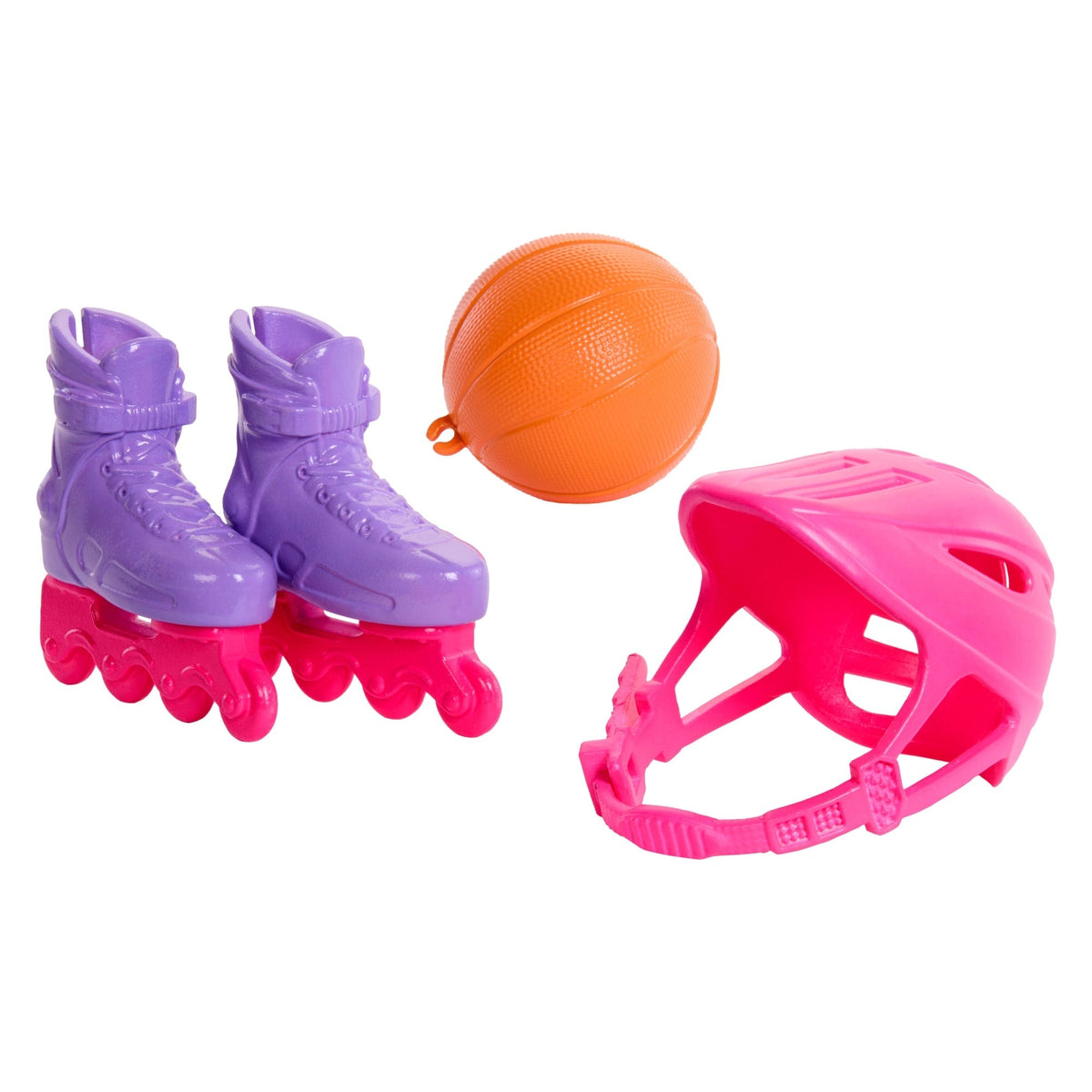 Barbie World Sport Rack Toy Playset With 9 Doll Accessories including Trampoline, Tennis Racket, & Skates