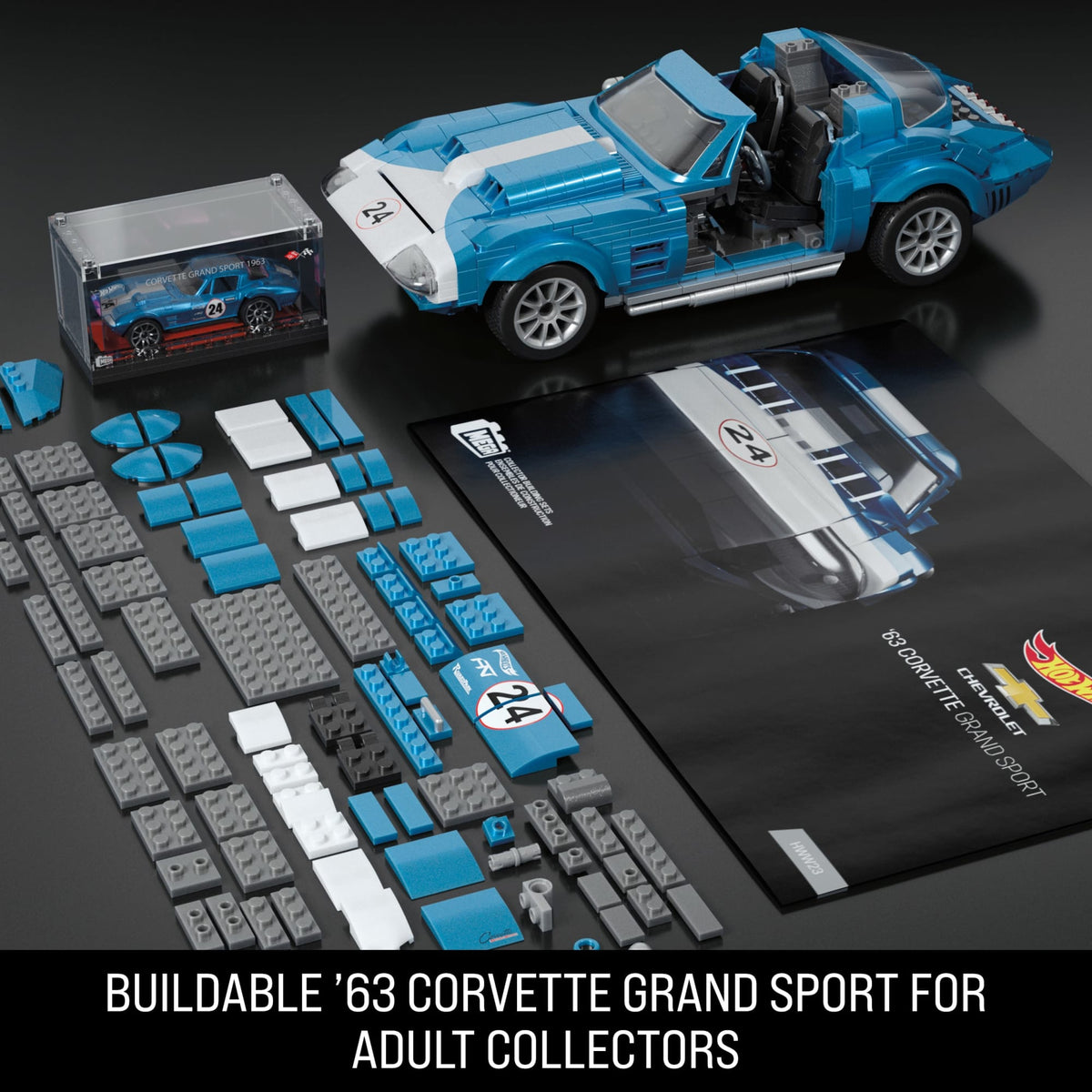 MEGA Hot Wheels 63 Corvette Grand Sport Race Car Building Toy Kit (1060 Pieces) For Collectors