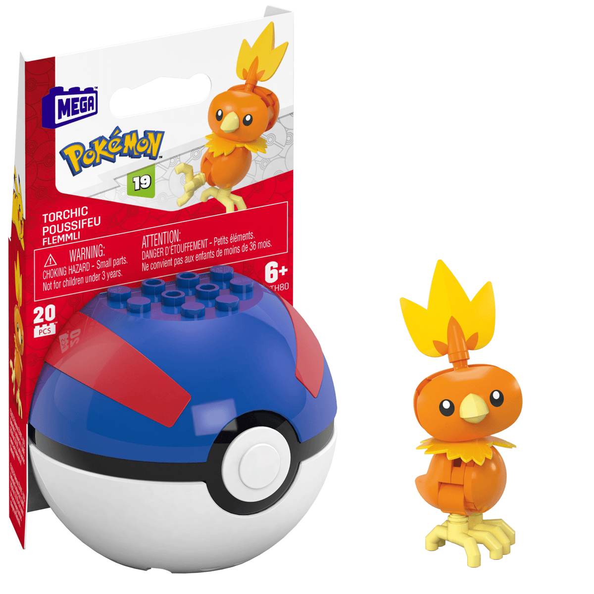 MEGA Pokémon Torchic Building Toy Kit, Poseable Action Figure (20 Pieces) For Kids