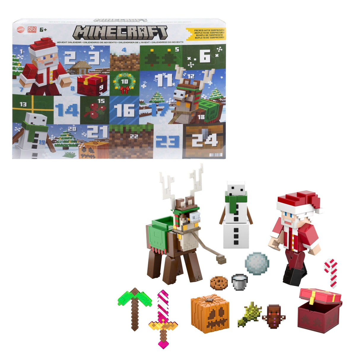 Minecraft Advent Calendar, 3 3.25-in Scale Action Figures, 17 Accessories & 4 Stickers