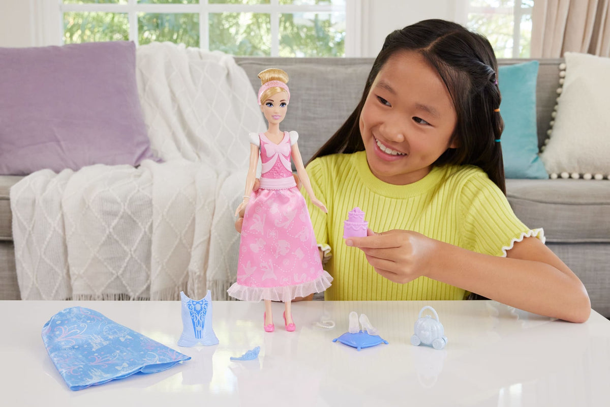 Disney Princess 2-in-1 Stories Cinderella Fashion Doll With 2 Snap-On Bodices, 2 Skirts & 9 Accessories