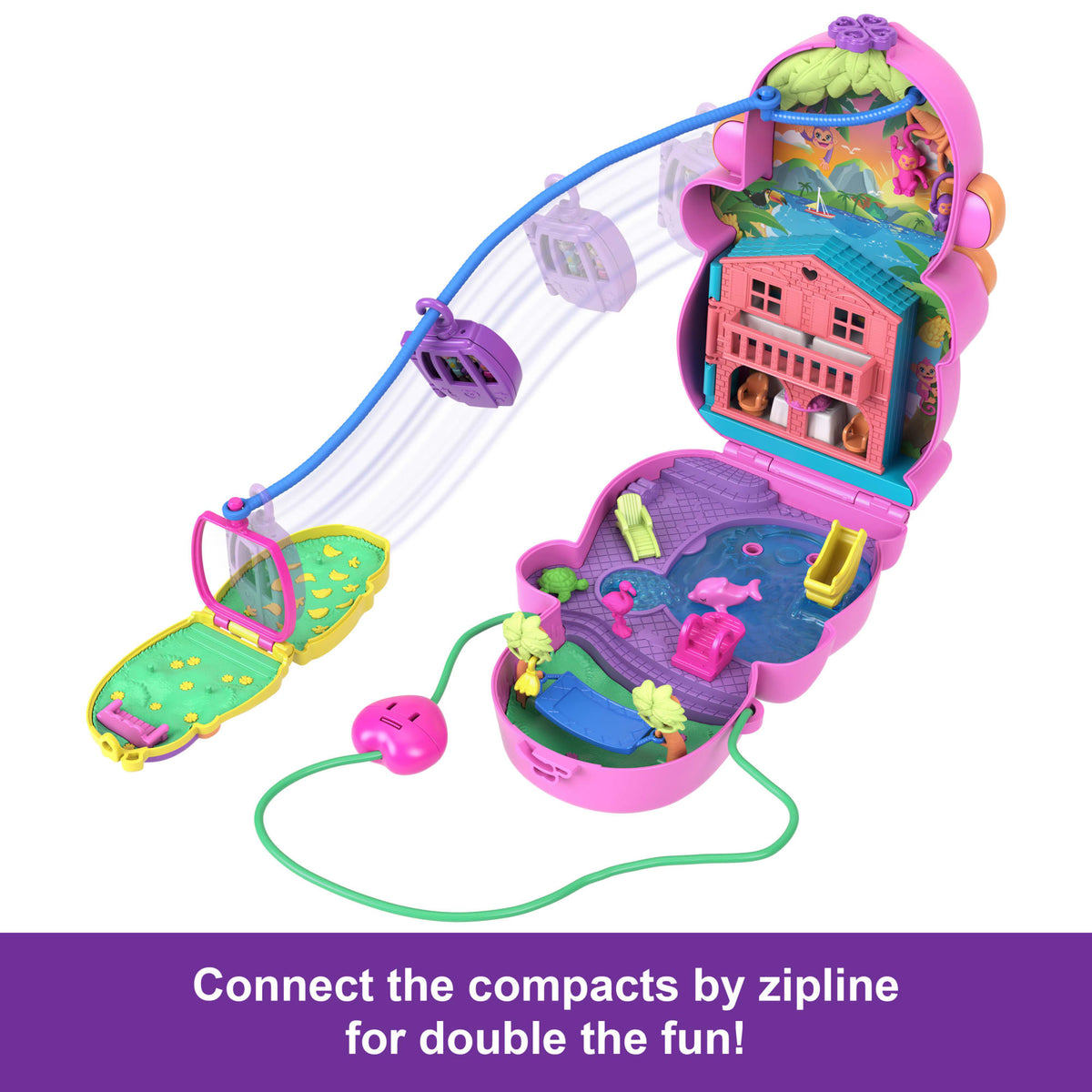 Polly Pocket Momma Monkey & Baby Playset With 2 Micro Dolls, Pets & 13 Accessories, 2-in-1 Purse & Toy