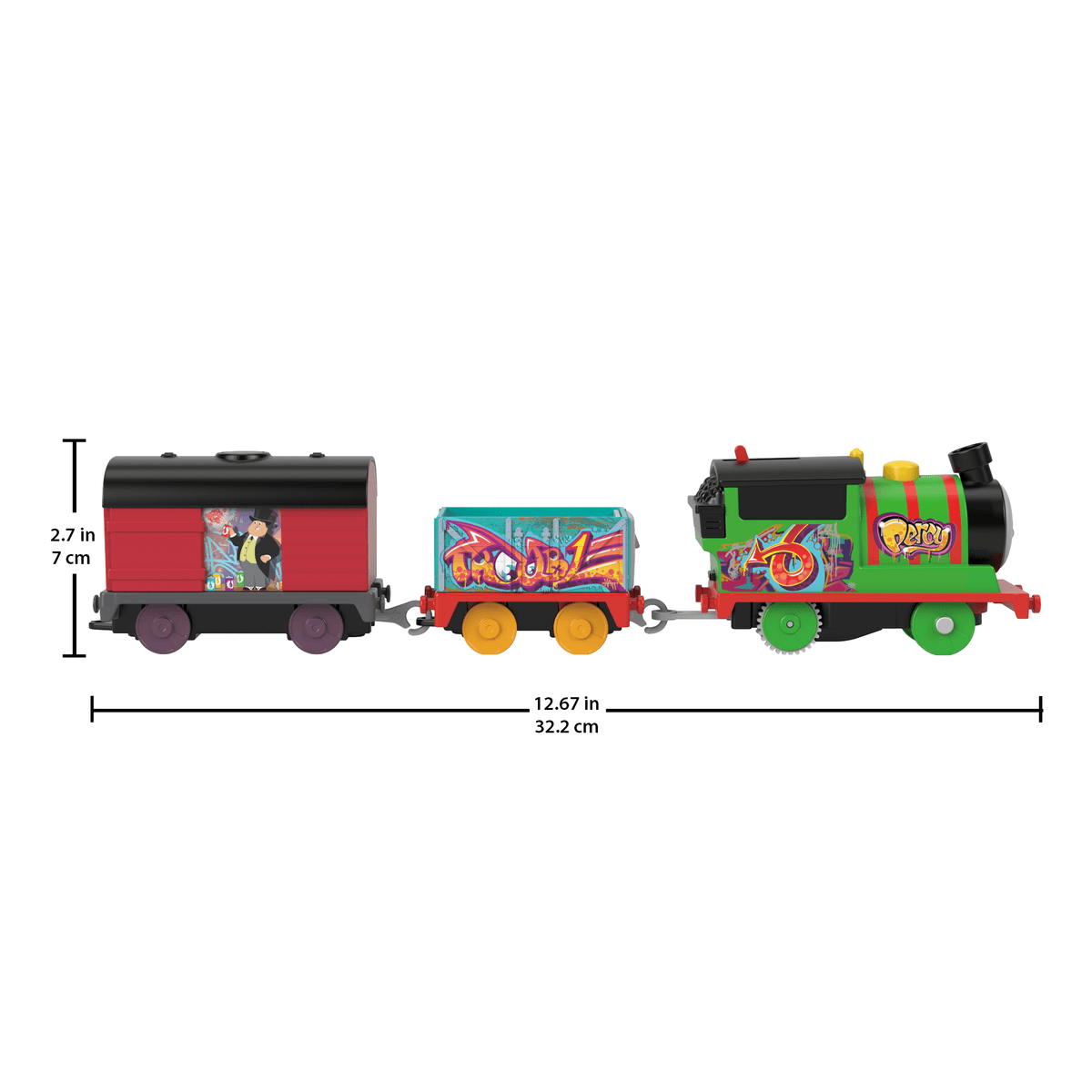 Thomas & Friends Graffiti Percy Motorized Toy Train Engine With Cargo Cars For Preschool Kids