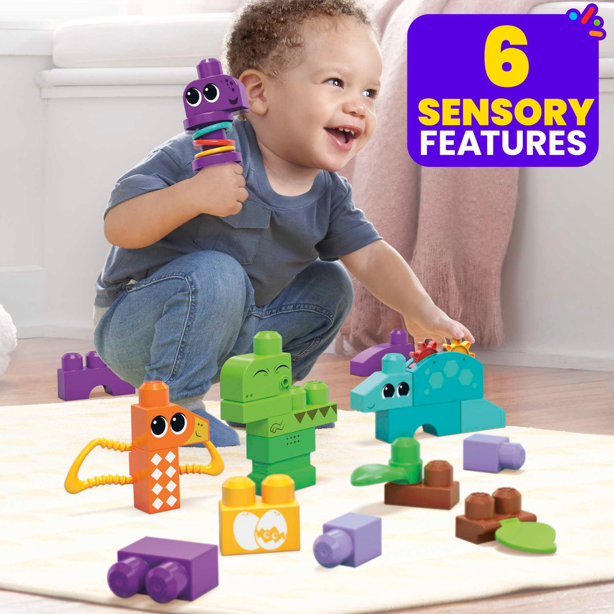 MEGA Bloks Squeak 'n Chomp Dinos Sensory Building Toys For Toddlers 1-3 (24 Pcs)