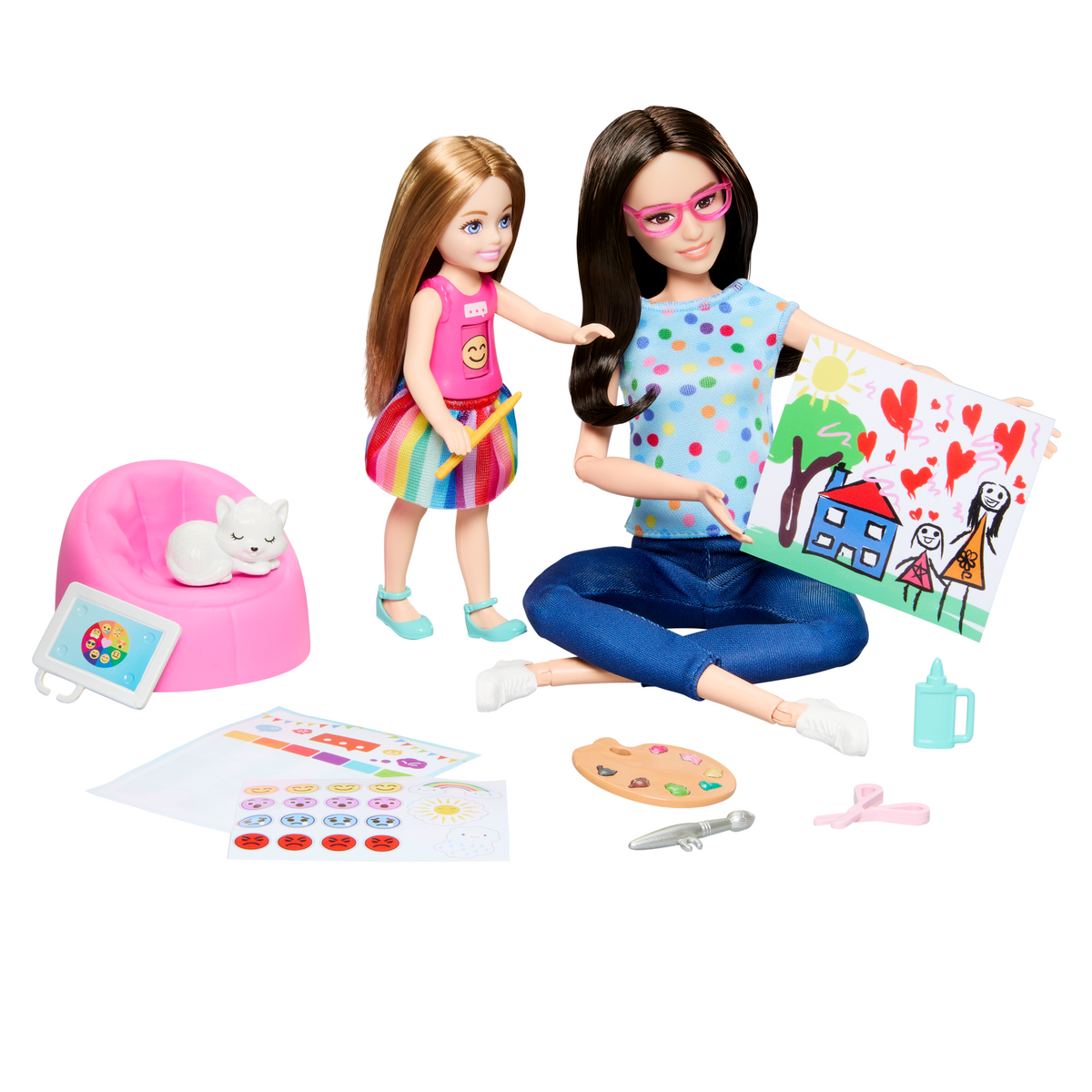 Barbie  Coffret de Jeu  Art-Thérapie, 2Poupées, Animal, Accessoires